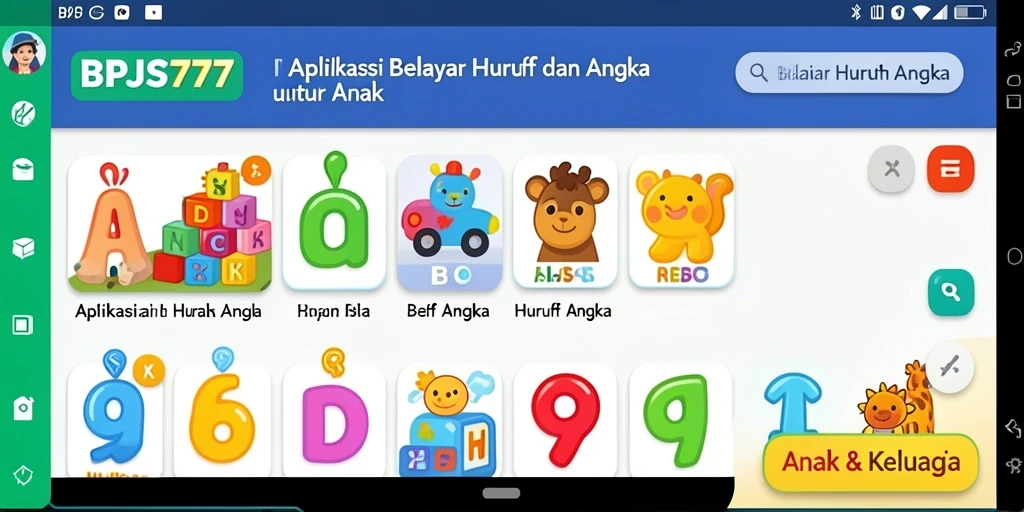 Tampilan antarmuka interaktif dari aplikasi Belajar Huruf Angka.