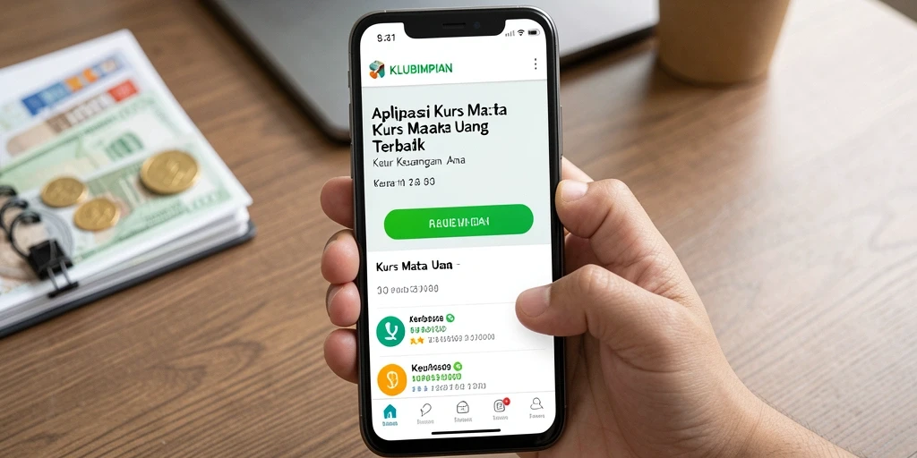 Antarmuka aplikasi KLUBIMPIAN yang menunjukan nilai tukar mata uang.