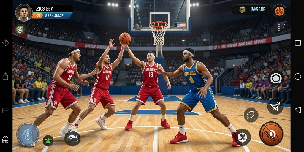 Tampilan antarmuka ZK3 dengan grafis basket yang menarik.